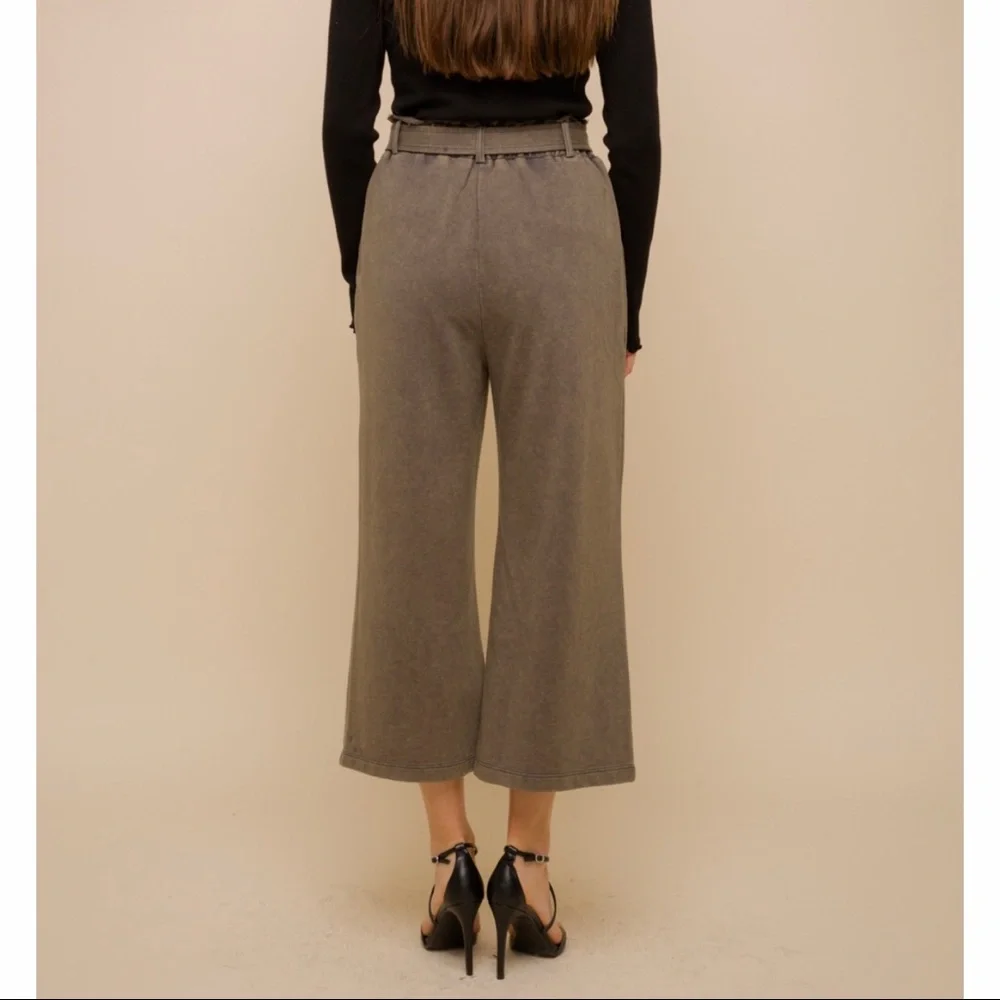 🆕Charcoal French Terry Paperbag High Waist Wide Leg Pant Hem & Thread S, M & L - Picture 8 of 15